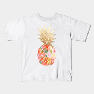 Aloha pineapple, coral orange + faux gold Kids T-Shirt